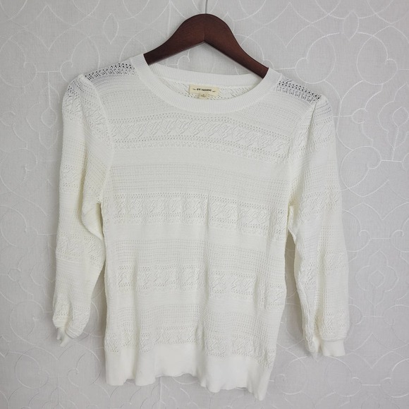 EE: Some Eyelet Knit Crewneck Long Sleeve Pullover Sweater White Size S - Picture 6 of 6